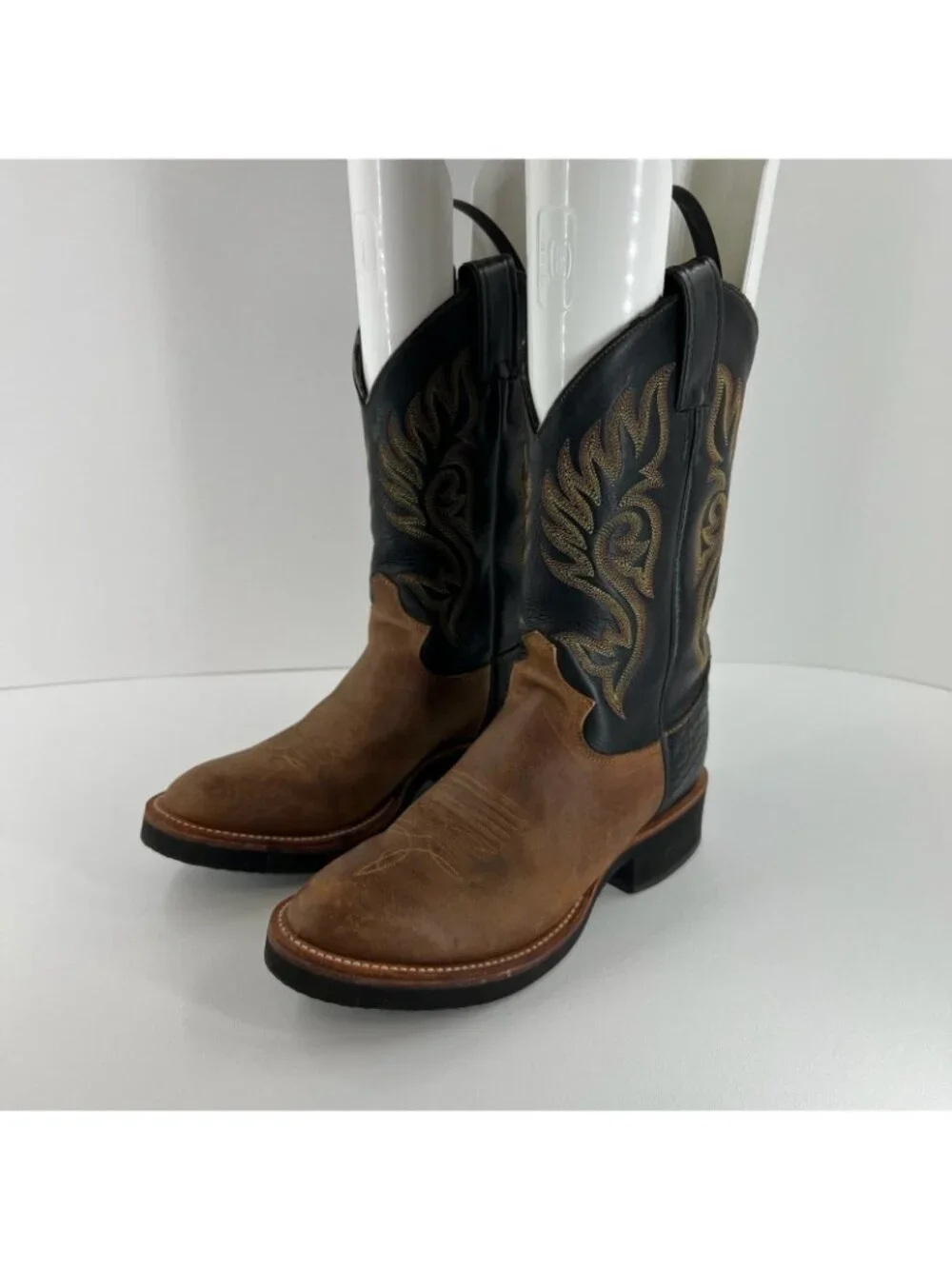 Justin Mens Paluxy 5018 Black Brown Leather Cowboy Western Boots 7 B Narrow USA